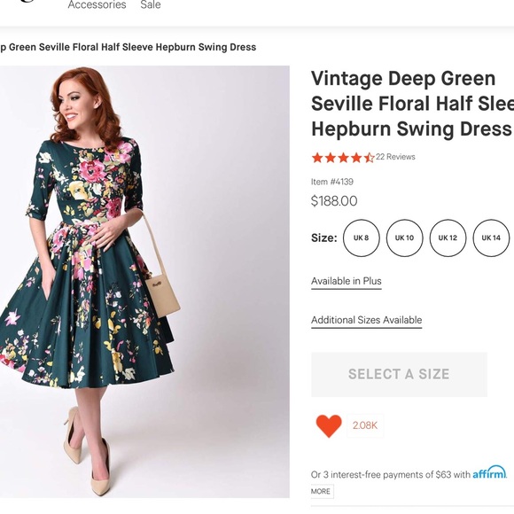Retro Floral Swing Dress Vintage Style 10 - Picture 7 of 7
